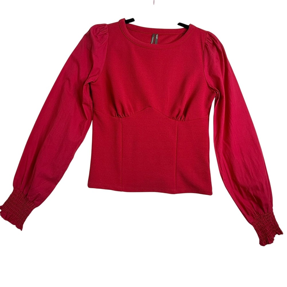 By Anthropologie Women'S XS Blouse Crepe Smocked Structured Pink Smocking